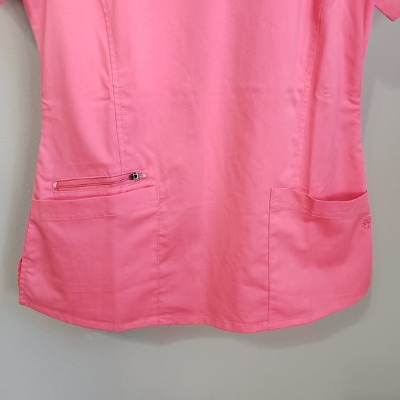 Purple Label by Healing Hands Pink Jasmine V-Neck Stretch Solid Scrub Top Small - Picture 6 of 12